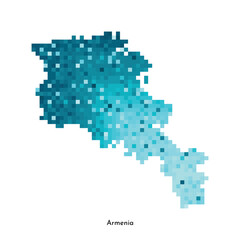 Fototapeta premium Vector isolated geometric illustration with simplified icy blue silhouette of Armenia map. Pixel art style for NFT template. Dotted logo with gradient texture for design on white background