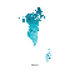 Vector isolated geometric illustration with simplified icy blue silhouette of Bahrain map. Pixel art style for NFT template. Dotted logo with gradient texture for design on white background