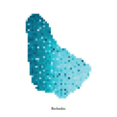 Fototapeta premium Vector isolated geometric illustration with simplified icy blue silhouette of Barbados map. Pixel art style for NFT template. Dotted logo with gradient texture for design on white background