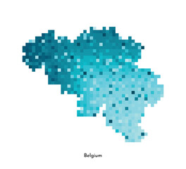 Fototapeta na wymiar Vector isolated geometric illustration with simplified icy blue silhouette of Belgium map. Pixel art style for NFT template. Dotted logo with gradient texture for design on white background