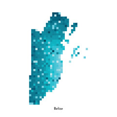 Obraz premium Vector isolated geometric illustration with simplified icy blue silhouette of Belize map. Pixel art style for NFT template. Dotted logo with gradient texture for design on white background