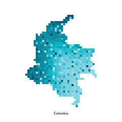 Fototapeta premium Vector isolated geometric illustration with simplified icy blue silhouette of Colombia map. Pixel art style for NFT template. Dotted logo with gradient texture for design on white background