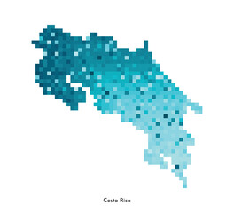 Fototapeta premium Vector isolated geometric illustration with simplified icy blue silhouette of Costa Rica map. Pixel art style for NFT template. Dotted logo with gradient texture for design on white background