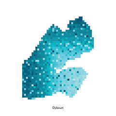 Fototapeta na wymiar Vector isolated geometric illustration with simplified icy blue silhouette of Djibouti map. Pixel art style for NFT template. Dotted logo with gradient texture for design on white background