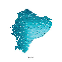 Fototapeta na wymiar Vector isolated geometric illustration with simplified icy blue silhouette of Ecuador map. Pixel art style for NFT template. Dotted logo with gradient texture for design on white background