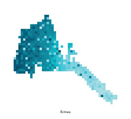 Fototapeta premium Vector isolated geometric illustration with simplified icy blue silhouette of Eritrea map. Pixel art style for NFT template. Dotted logo with gradient texture for design on white background