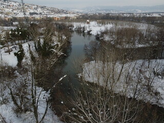 snow and river