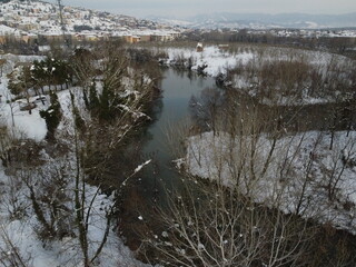 snow and river