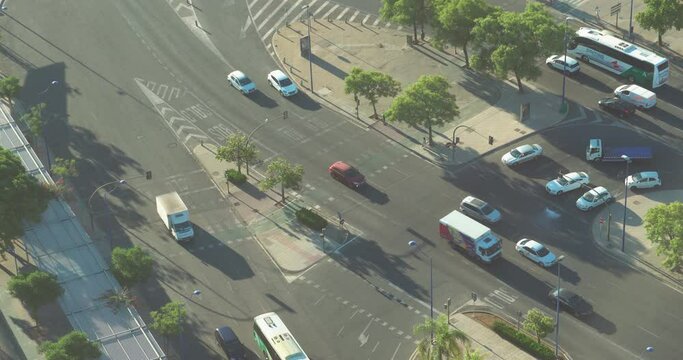 Aerial point of view of road streen intersection and pedestrian crossing high aerial point of view