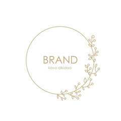 Beautiful logo element for cosmetics, wedding, beauty salon. Circle with vegetable leaves and berries ornament