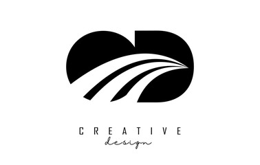 Creative black letters OD o d logo with leading lines and road concept design. Letters with geometric design.