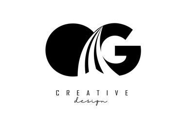 Creative black letters OG o g logo with leading lines and road concept design. Letters with geometric design.