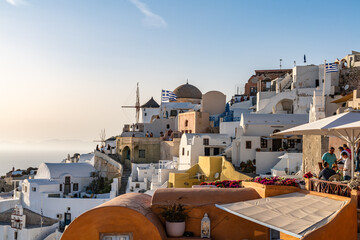 View of Oia, the most picturesque town of Santorini and popular honeymoon destination in Europe
