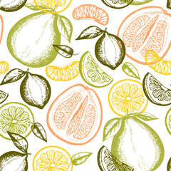 Seamless pattern with lemon and grapefruit.