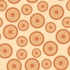 Seamless pattern with geometric aboriginal ornament. Ethnic tribal rounded color background. Afican, australian motiph. Dots painting. Vector illustration, template design for cloth, card, fabric