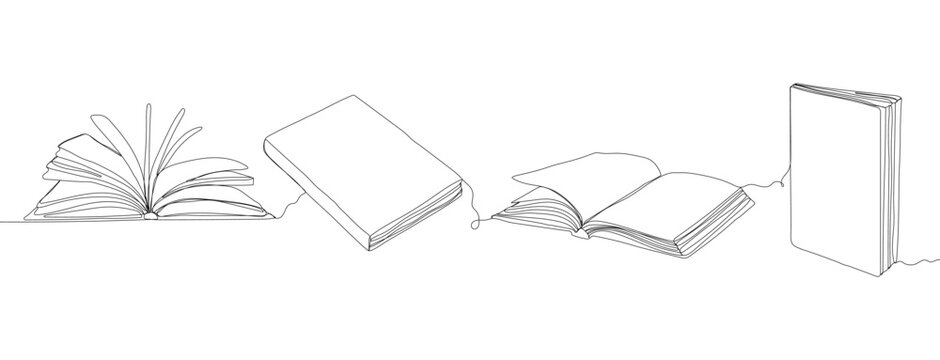 One Continuous Line Book Drawing Modern Outline Doodle Open Book