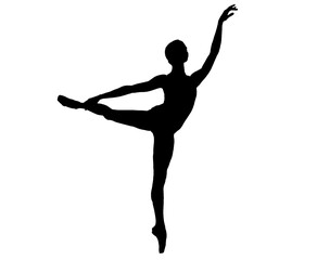 Ballerina silhouette doing ballet dance. Vector silhouettes. Black of color isolated on white background