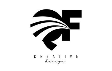 Creative black letters QF q f logo with leading lines and road concept design. Letters with geometric design.