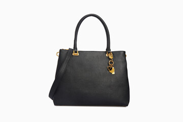 Blank Women's Black Leather Handbag Isolated on White Background. Business classic female...