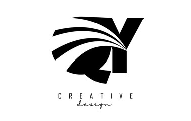 Creative black letters QY q y logo with leading lines and road concept design. Letters with geometric design.