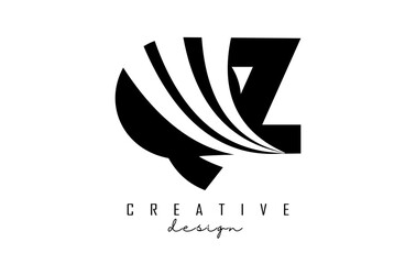 Creative black letters QZ q z logo with leading lines and road concept design. Letters with geometric design.