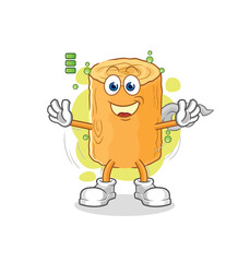 Obraz premium wooden corkscrew full battery character. cartoon mascot vector