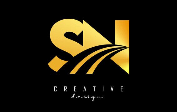 Golden letter SN s n logo with leading lines and road concept design. Letters with geometric design. Vector Illustration with letter and creative cuts.