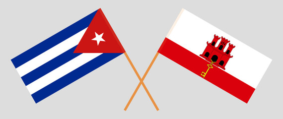 Crossed flags of Cuba and Gibraltar. Official colors. Correct proportion