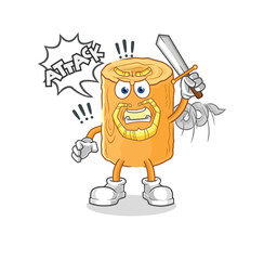 wooden corkscrew knights attack with sword. cartoon mascot vector