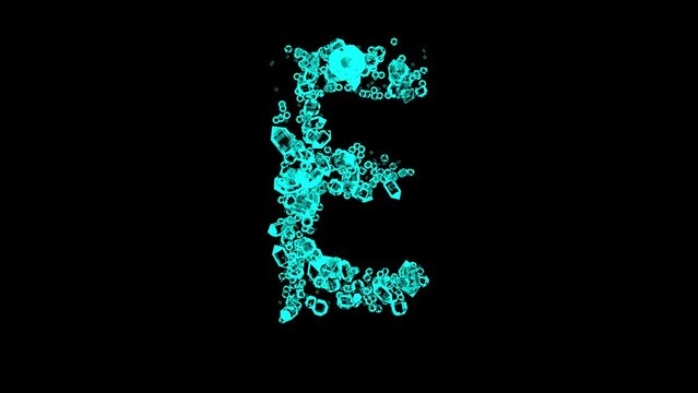moving teal jewellery gems letter E - finest brilliants alphabet, isolated - loop video