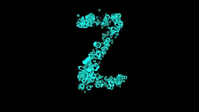 moving teal jewelry gem stones letter Z - transparent diamonds font, isolated - loop video