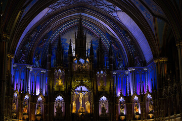 Interior view of the Basilique Notre Dame in Montreal, Canada