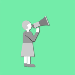 The lady raising her voice. Speaking up in a megaphone.  Easy style vector illustration.  