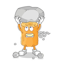 wooden corkscrew lifting rock cartoon character vector