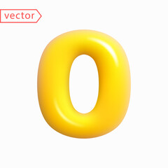 Number 0. Number Zero sign in yellow color. Realistic shiny 3D balloon in cartoon style design. Object isolated on white background. 3D symbol vector illustration
