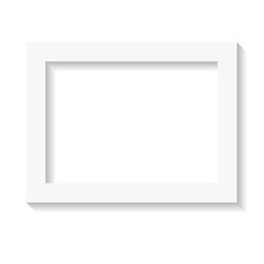 Obraz premium White empty photo or picture frame with shades isolated on white background. Vector illustration. Wall decor. Rectangle horizontal photo frame