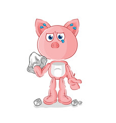pig cry with a tissue. cartoon mascot vector