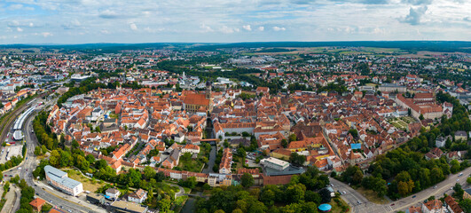 Aerial view of the city Amberg in Germany, Bavaria. on a sunny day in summer.
