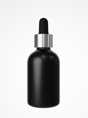 Cosmetic serum black dropper bottle 3D render, care product packaging