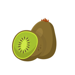 Obraz premium Kiwi tropical fruit, ripe kiwi with green pulp, hairy peel, cut in half on round section