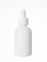 White glass cosmetic serum dropper bottle 3D render, care product packaging