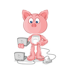 Fototapeta premium pig with laptop mascot. cartoon vector