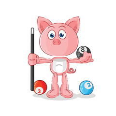 pig plays billiard character. cartoon mascot vector