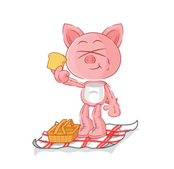 pig on a picnic cartoon. cartoon mascot vector