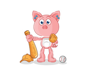 pig baseball Catcher cartoon. cartoon mascot vector
