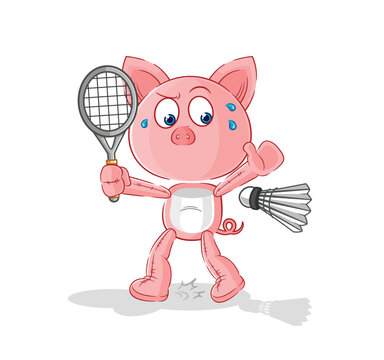 pig playing badminton illustration. character vector