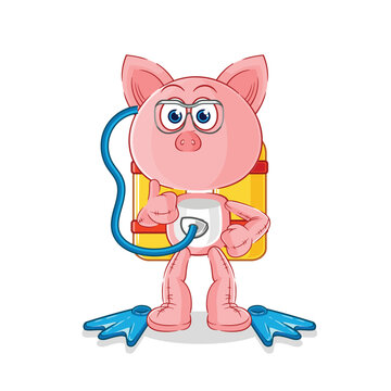 recommend clip art: pig diver cartoon. cartoon mascot vector