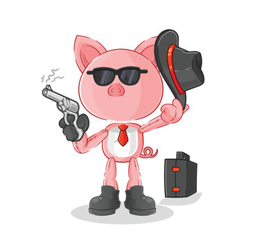 recommend clip art: pig mafia with gun character. cartoon mascot vector