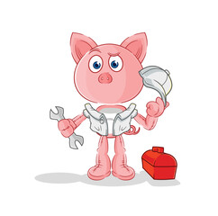 pig mechanic cartoon. cartoon mascot vector