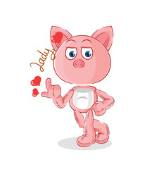 pig flirting illustration. character vector